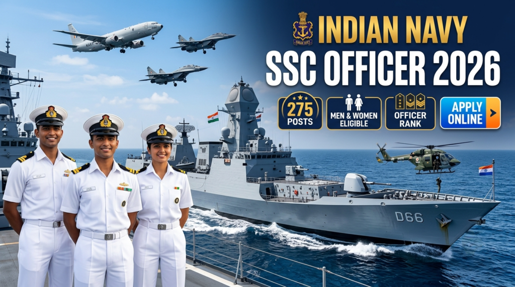 Indian Navy SSC Officer Recruitment 2026 (Jun 2027 AT 27 Course) – Apply Online for 275 Posts