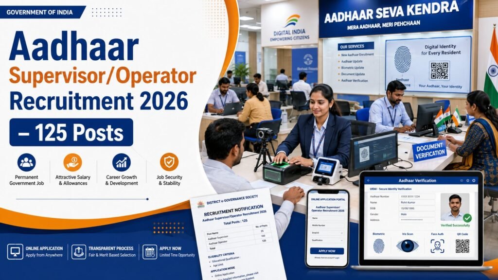 Aadhaar Supervisor/Operator Recruitment 2026 – Apply Online for 125 District-Level Vacancies